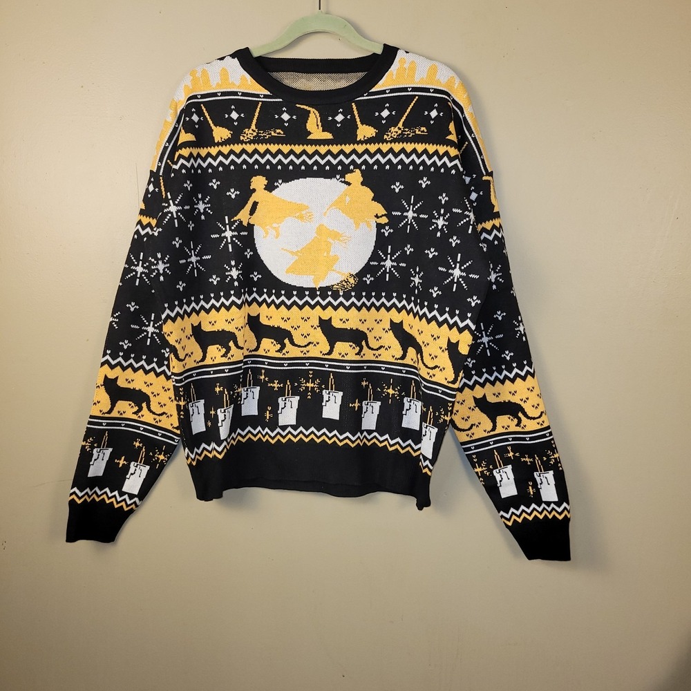 Knit Top Thin Sweater Halloween Witch Brew Candles Cats Broom Sz S‎ Runs Big